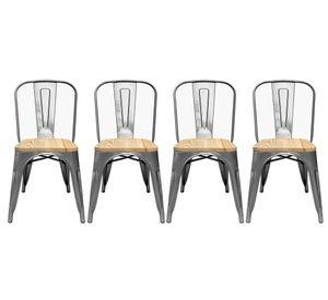 Pack 4 Sillas acero/madera Tolix plateada 44x44x83 cm