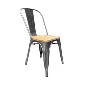 Pack 4 Sillas acero/madera Tolix plateada 44x44x83 cm