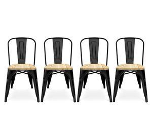 Pack 4 sillas asiento madera Tolix negro