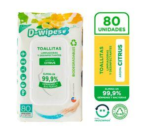 Toallas húmedas desinfectantes Multiusos cítrico 80 un