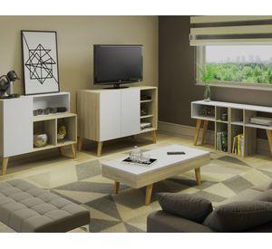 Mesa de centro con almacenamiento natural/blanco
