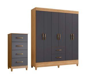 Combo clóset 6 puertas + cómoda Grap gris