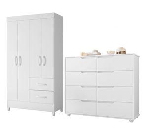 Combo clóset 4 puertas + cómoda 8 cajones Mobi blanco