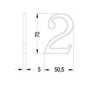 Número 2 níquel satinado 7 cm Poli