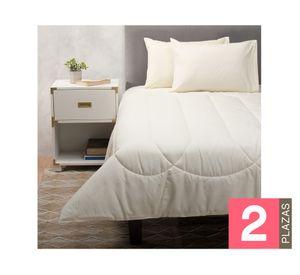 Pack 2 almohadas 50x70 cm beige + Plumón bicolor 2 plazas beige/blanco