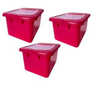 Set 3 Cajas multiproposito doble tapa rosa 19 lt