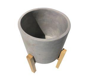 Macetero cilindro cemento con pedestal bamboo 25x19 cm