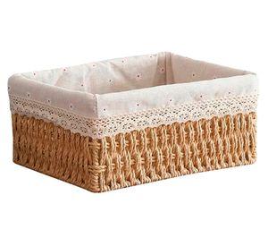 Canasto organizador con tela S beige 8x21x14 cm