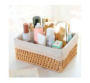 Canasto organizador con tela S beige 8x21x14 cm