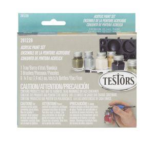 Pintura acrílica 6 unidades + 3 pinceles + bandeja Camuflaje Testors