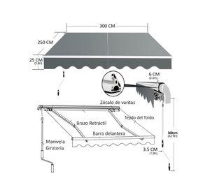 Toldo retráctil 3x2.5 m gris IGTBRT3-25GR
