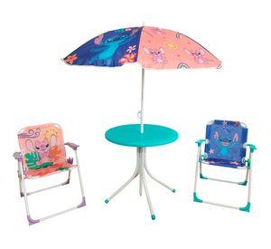 Set 2 sillas de playa + mesa + quitasol Stitch