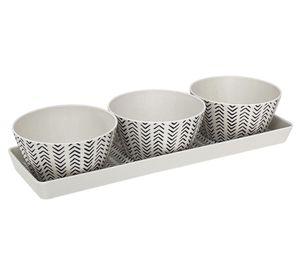 Set bandeja + 3 bowls Flechas blanco/negro