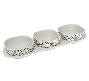 Set bandeja 3 divisiones + 3 bowls Puntos blanco/negro