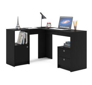 Escritorio en L 2 cajones 1 puerta France negro