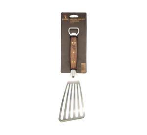 Espátula parrilla pescado/verduras acero madera gris