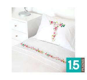 Juego Sábanas 1.5 plazas Letras vintage T blanco
