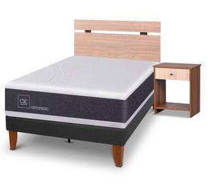 Cama europea Curve New Ortopedic 1.5 plazas Olmo + respaldo + velador Cic