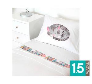 Juego sábanas 1.5 plazas 200 hilos Animales acuarela blanco