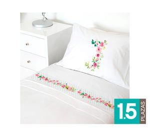 Juego sábanas 1.5 plazas 200 hilos Letras vintage J blanco