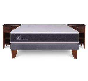 Cama europea 2 plazas New Ortopedic + velador New Torino chocolate Cic