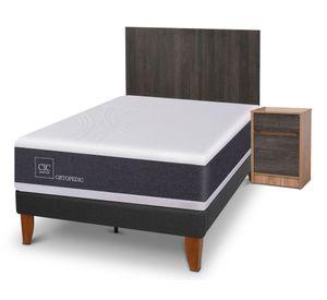 Cama europea Curve Ortopedic 1.5 plazas Espresso + respaldo + velador Cic