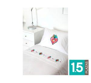 Juego sábanas 1.5 plazas 200 hilos Corazón Frida blanco