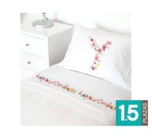 Juego Sábanas 1.5 plazas Letras vintage Y blanco