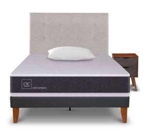 Cama europea Curve Ortopedic 1.5 plazas + almohada + respaldo + velador Cic