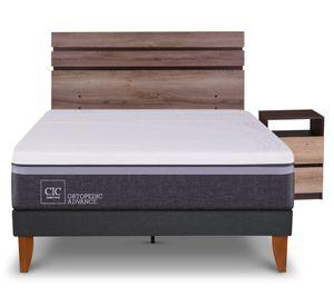 Cama europea Curve Ortopedic Advance 1.5 plazas Ares + respaldo + velador Cic