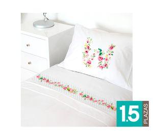 Juego Sábanas 1.5 plazas Letras vintage W blanco