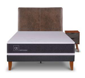 Cama europea Curve New Ortopedic 1.5 plazas + respaldo + velador similar cuero Cic
