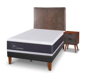 Cama europea Curve New Ortopedic 1.5 plazas + respaldo + velador similar cuero Cic
