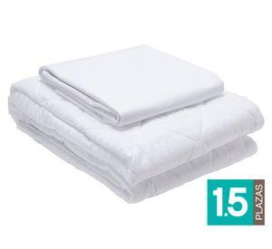 Juego de sábanas 1.5 plazas blanco + Cubre colchón blanco
