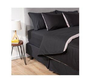 Plumón bicolor 1.5 plazas negro/gris + Juego de sábanas negro + Faldón negro