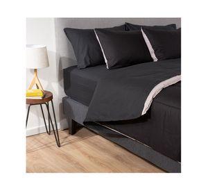 Plumón bicolor 1.5 plazas negro/gris + Juego de sábanas negro + Cubre colchón blanco