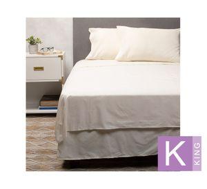 Cubre colchón King + Juego de sábanas + Faldón beige