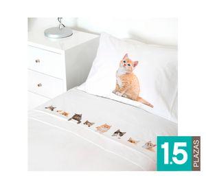 Juego Sábanas 1.5 plazas Cats lovers blanco