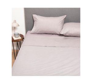 Juego de sábanas King gris + Cubre colchón blanco