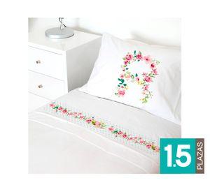 Juego Sábanas 1.5 plazas Letras vintage R blanco