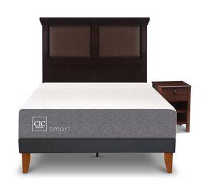 Cama europea Curve Smart 1.5 plazas + respaldo + velador chocolate Cic