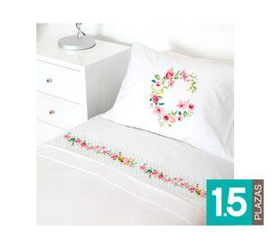 Juego sábanas 1.5 plazas 200 hilos Letras vintage G blanco