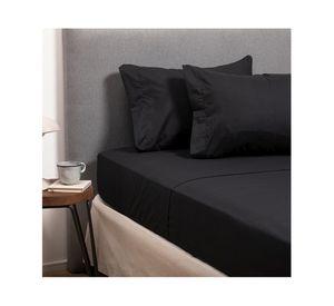 Juego de sábanas 1.5 plazas negro + Cubre colchón blanco