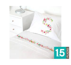Juego Sábanas 1.5 plazas Letras vintage S blanco