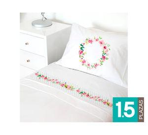 Juego Sábanas 1.5 plazas Letras vintage O blanco