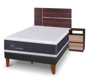 Cama europea Curve New Ortopedic 1.5 Enio + respaldo + velador Cic