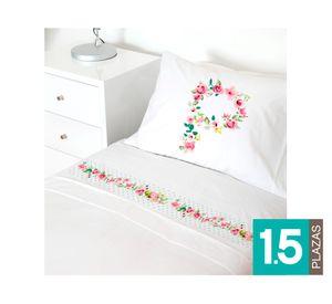 Juego Sábanas 1.5 plazas Letras vintage P blanco