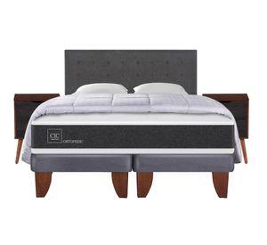 Cama europea king New Ortopedic + set Baker caramelo/gris + almohada + plumón Cic