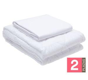 Juego de sábanas 2 plazas blanco + Cubre colchón blanco