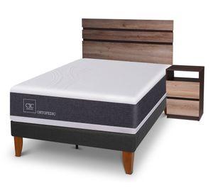 Cama europea Curve New Ortopedic 1.5 plazas Ares + respaldo + velador Cic